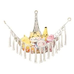 Areclern Stuffed Animal Storage Plush Toy Hanging Mesh Toy Net Toy Organizers And Storage Kids Bedroom Decor Beige