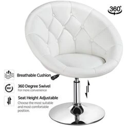 Yaheetech Round Tufted Back Chair Living Room Chair Contemporary Height Adjustable Vanity Chair 360° Swivel Accent Chair Modern Look, White -Safavieh Furniture 41ve0Ltd4UL