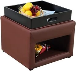 PRIVATE GARDEN Square Storage Ottoman With Tray, Faux Leather Upholstered Footrest Stool, Seat As Side Table Coffee Table For The Living Room, Bedroom, Contemporary (Black Brown/Dark Brown) -Safavieh Furniture 41vl 62 xCL. AC