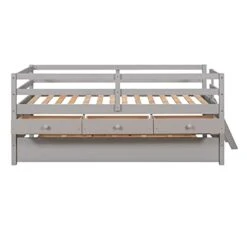 Twin Size Low Loft Bed With Trundle And Storage Drawers,Wood Bed Frame With Full Safety Fence For Kids Girls Boys(Grey) -Safavieh Furniture 41vrQ845MEL