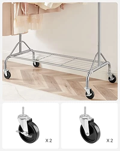 SONGMICS Heavy Duty Metal Clothes Rail With Shoes Shelf, Maximum Load Of 50 Kg, One Rod, Silver 7 SONGMICS Heavy Duty Metal Clothes Rail With Shoes Shelf, Maximum Load Of 50 Kg, One Rod, Silver - Image 7