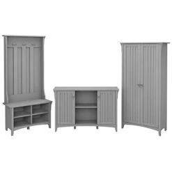 Bush Furniture Salinas Entryway Storage Set With Hall Tree, Shoe Bench And Accent Cabinets In Cape Cod Gray