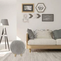 CRITTER SITTERS 19-in.-Seat Height Plush Gray Pouf Ottoman With 4 Spindle Legs - Furniture For Nursery, Bedroom, Playroom, And Living Room Decor -Safavieh Furniture 41w5EqXINdL