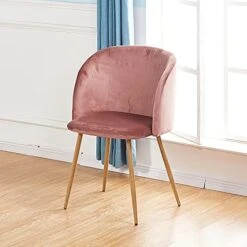 EGGREE Mid-Century Modern Accent Living Room Chair Upholstered Velvet Armchair Kitchen Dining Chair With Solid Steel Leg For Living Room Bedroom Reception Room Accent Furniture,Rose Pink