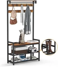 Mr IRONSTONE Coat Rack, Hall Tree With Shoe Bench 4-in-1 Entryway Shoe Rack With Detachable Shelf, Mudroom Garage Storage Organizer, 3.1" L X 11.8" W X 71.5" H (Grey) -Safavieh Furniture 41w9m1kGdNL. AC