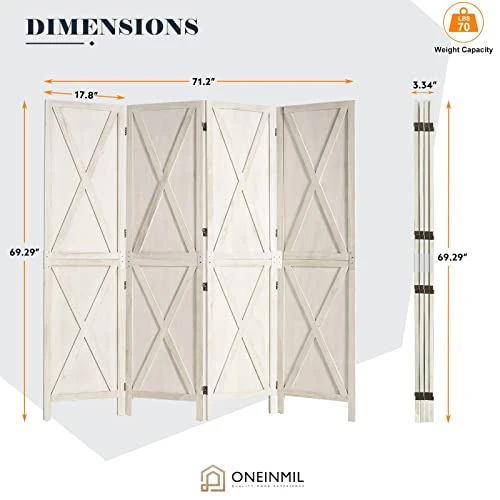 Oneinmil Room Divider, Room Dividers And Folding Privacy Screens, Partition Wall Dividers For Rooms, Room Separator, Temporary Wall, Privacy Folding Screen, Rustic Barnwood (White) 5 Oneinmil Room Divider, Room Dividers And Folding Privacy Screens, Partition Wall Dividers For Rooms, Room Separator, Temporary Wall, Privacy Folding Screen, Rustic Barnwood (White) - Image 5