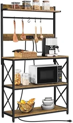 Yaheetech Kitchen Bakers Rack With Power Outlet, 36.5" W Microwave Oven Stand Kitchen Storage Rack With Hooks For Dining Room, Kitchen Organizer Shelves For Spices, Pots And Pans, Gray 18 Yaheetech Kitchen Bakers Rack With Power Outlet, 36.5" W Microwave Oven Stand Kitchen Storage Rack With Hooks For Dining Room, Kitchen Organizer Shelves For Spices, Pots And Pans, Gray -Safavieh Furniture 41wCdYNQYoL. AC