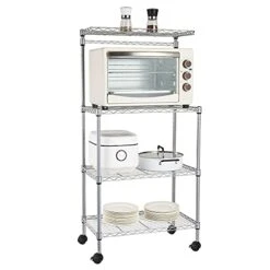 Kcelarec 4-Tier Metal Kitchen Baker's Rack, Adjustable Microwave Stand, Kitchen Storage Rack With 4 Wheels