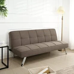 Naomi Home Madison Modern Futon Sofa Bed - Compact Design For Small Spaces - Convertible Futon With Linen Fabric For Premium Comfort - Ideal Guest Couch - Stylish & Durable, Supports Up To 750 Lbs