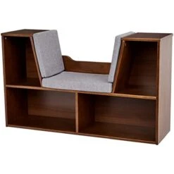 Amazon Basics Kids Bookcase With Reading Nook And Storage Shelves - Espresso