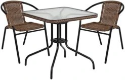 Flash Furniture Lila 28'' Square Glass Metal Table With Dark Brown Rattan Edging And 2 Dark Brown Rattan Stack Chairs -Safavieh Furniture 41wQfmFkMAL. AC