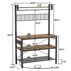 Bakers Rack With Power Outlet, 4-Tier Microwave Oven Stand, Coffee Bar Station With 10 Hooks, Large Kitchen Storage Shelf With Hutch, Rustic Brown -Safavieh Furniture 41wRsVBGjzL