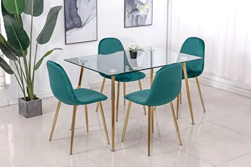 Pozbee Velvet Dining Chairs Set Of 4, Midcentury Modern Kitchen Chairs With Gold Chrome Legs, Elegant Dining Room Chairs (Dark Green) 6 Pozbee Velvet Dining Chairs Set Of 4, Midcentury Modern Kitchen Chairs With Gold Chrome Legs, Elegant Dining Room Chairs (Dark Green) - Image 6