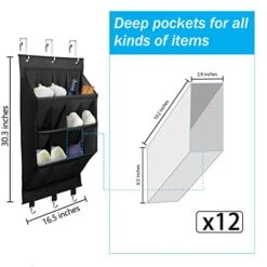 Coastal Rose Over The Door Shoe Organizer, Hanging Shoe Rack Organizer For Closet Door With 12 Deep Pockets & 3 Metal Hooks, 3-Tier Hanging Shoe Storage Organizer,Shoe Holder For Back Of Door,Black -Safavieh Furniture 41wUkFy6umL