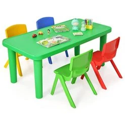 Costzon Kids Table And Chair Set, Plastic Learn And Play Activity Set, Colorful Stackable Chairs, Portable Table For School Home Play Room (Table & 4 Chairs)