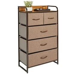 MDesign Tall Dresser Storage Chest - Vanity Furniture Cabinet Tower Unit For Bedroom, Office, And Closet - Textured Print - 5 Removable Drawers - Coffee/Espresso Brown