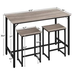 Yaheetech 3 Piece Bar Table Set, 47.5” Industrial Dining Table Set, Counter Height Table With Bar Stools Set Of 2, Kitchen Breakfast Table And Chairs For Dining Room, Living Room, Apartment -Safavieh Furniture 41wn6cEypQL