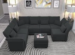 LLappuil Oversized Modular Sofa U Shape Sectional Sofa Set With Storage, Large Corner Sleeper Couch With Reversible Chaise, Faux Leather Fabric Waterproof Sofa, Dark Grey -Safavieh Furniture 41wnrlokzL. AC 1