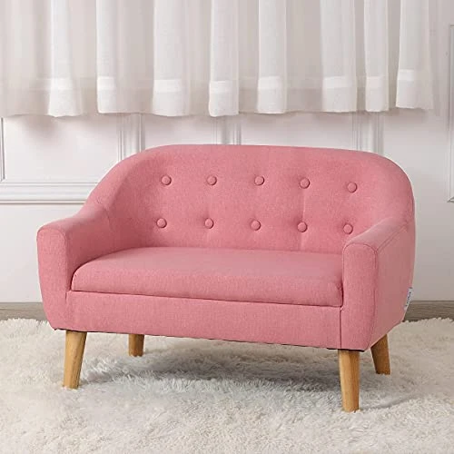 Koopo Kids Sofa,Linen Fabric 2-Seater Upholstered Couch,Perfect For Children Gift(30-Inch) (Pink) 2 Koopo Kids Sofa,Linen Fabric 2-Seater Upholstered Couch,Perfect For Children Gift(30-Inch) (Pink) - Image 2