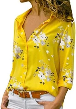 Womens Summer TopsPlus Size Blouse For Womens V Neck Tops Long Sleeve Tshirt With Buttons Floral Print T Shirt -Safavieh Furniture 41wtav66PgL. AC