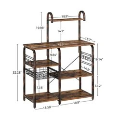 Rolanstar Baker's Rack For Kitchen 35.5" With 6 Shelves And 12 Hooks, Large Capacity Utility Storage Shelf With Microwave Stand Foldable Pull Basket, Stable Retro Metal Frame Rustic Brown -Safavieh Furniture 41wtqrg8LGL