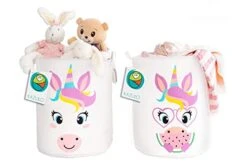 KAZULO Unicorn Hamper Set, Large Round Unicorn Laundry Basket, Kids Laundry Basket Set, Kids Hamper, Toy Storage, 2 Bin (Watermelon Unicorn Bundle) -Safavieh Furniture 41wyOYL2G7L