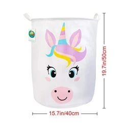 KAZULO Unicorn Hamper Set, Large Round Unicorn Laundry Basket, Kids Laundry Basket Set, Kids Hamper, Toy Storage, 2 Bin (Watermelon Unicorn Bundle) -Safavieh Furniture 41x05NxnBQL