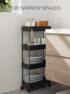 Pipishell Slim Storage Cart With Wheels, 4 Tier Bathroom Storage Organizer Rolling Utility Cart For Bathroom Kitchen Laundry Room Office Narrow Place (Black) -Safavieh Furniture 41x2hQQq57L