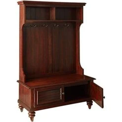 BOWERY HILL Hall Tree Stand With Shoe Storage, Coat Rack And Open Shelves In Espresso Wood -Safavieh Furniture 41x3Vj5BhFL