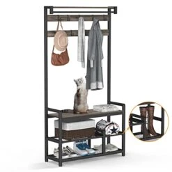 Mr IRONSTONE Coat Rack, Hall Tree With Shoe Bench 4-in-1 Entryway Shoe Rack With Detachable Shelf, Mudroom Garage Storage Organizer, 3.1" L X 11.8" W X 71.5" H (Grey)