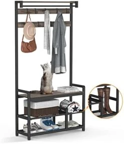 Mr IRONSTONE Coat Rack, Hall Tree With Shoe Bench 4-in-1 Entryway Shoe Rack With Detachable Shelf, Mudroom Garage Storage Organizer, 3.1" L X 11.8" W X 71.5" H (Grey) -Safavieh Furniture 41x3jmGANHL. AC