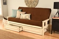 Kodiak Furniture Monterey Futon Set With Storage Drawers, With Antique White Base And Suede Chocolate Mattress