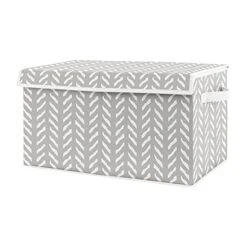 Sweet Jojo Designs Grey Boho Arrow Boy Or Girl Small Fabric Toy Bin Storage Box Chest For Baby Nursery Or Kids Room - Gray And White Herringbone For Woodland Forest Friends Collection