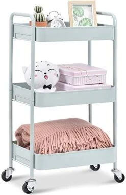 TOOLF 3-Tier Rolling Cart, Metal Utility Cart With Lockable Wheels, Storage Craft Art Cart Trolley Organizer Serving Cart Easy Assembly For Office, Bathroom, Kitchen, Kids' Room, Classroom (White) 13 TOOLF 3-Tier Rolling Cart, Metal Utility Cart With Lockable Wheels, Storage Craft Art Cart Trolley Organizer Serving Cart Easy Assembly For Office, Bathroom, Kitchen, Kids' Room, Classroom (White) -Safavieh Furniture 41xEu06O L. AC