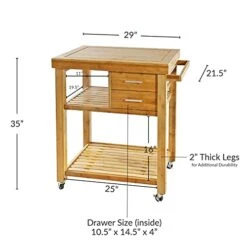 Home Aesthetics Bamboo Rolling Kitchen Island Cart, Butcher Block Food Kitchen Prepping Cart Trolley On Wheels, Rolling Wood Kitchen Cart With Drawers Shelves, Towel Rack, Locking Casters -Safavieh Furniture 41xG8xYwHYL