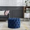 Kmax Round Velvet Ottoman, Classic Button Tufted Ottoman Living Room Footrest, 23.62" X 23.62" X 17.72" Blue