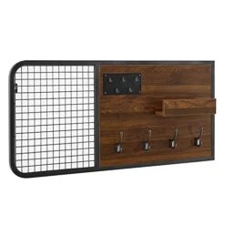Walker Edison Hattie Industrial Metal Mesh And Wood Wall Organizer With Hooks, 42 Inch, Dark Walnut -Safavieh Furniture 41xMj22RNQL