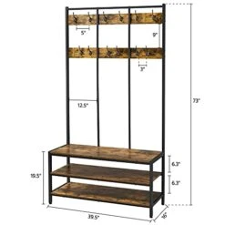 SAZAK Industrial Hall Tree With 2 Storage Shelves, Rustic Brown 9 SAZAK Industrial Hall Tree With 2 Storage Shelves, Rustic Brown -Safavieh Furniture 41xPpZCRswL