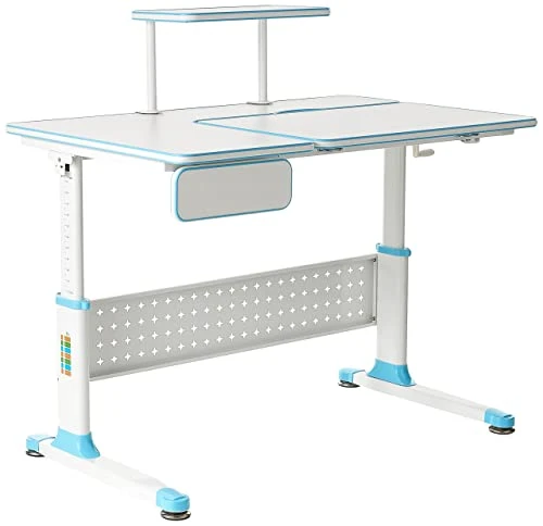 ApexDesk Little Soleil DX 43" W Children's Height Adjustable Study W/Integrated Shelf & Drawer, Blue Desk Only 1 ApexDesk Little Soleil DX 43" W Children's Height Adjustable Study W/Integrated Shelf & Drawer, Blue Desk Only