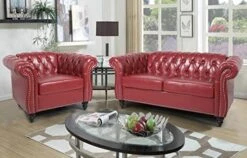 RARZOE 3 Pieces Living Room Furniture Sofa Sets,Modern Faux Leather Chesterfield Sofa&Chesterfield Club Chair&Chesterfield Loveseat Sofas Set With Nailhead Trim Scroll Arms For Living Room,Burgundy -Safavieh Furniture 41xYn7qxBML. AC