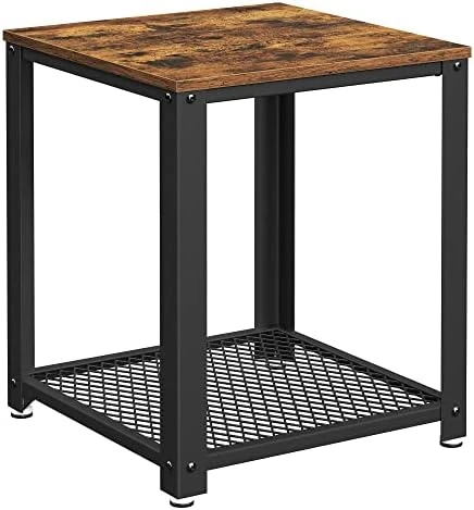 VASAGLE Side Table, 2-Tier Nightstand, End Table With Mesh Shelf, Steel Frame, Adjustable Feet, For Living Room, Bedroom, Industrial Style, Rustic Brown And Black ULET41X 6 VASAGLE Side Table, 2-Tier Nightstand, End Table With Mesh Shelf, Steel Frame, Adjustable Feet, For Living Room, Bedroom, Industrial Style, Rustic Brown And Black ULET41X - Image 6