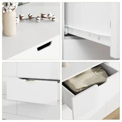 FOTOSOK 6 Drawer Dresser Double Dresser, White Dresser Modern Dresser For Bedroom, 6 Chest Of Drawers Wood Storage Organizer Dresser With Cut-Out Handles For Bedroom,Living Room, Hallway -Safavieh Furniture 41xhk3Nt4HL