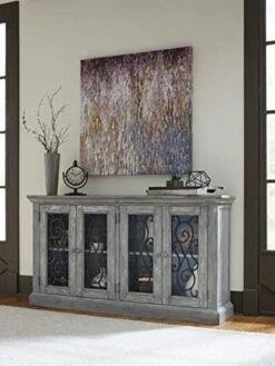 Signature Design By Ashley Mirimyn Vintage 65" 4-Door Accent Cabinet With Clear Glass Inlay And 2 Adjustable Shelves, Gray -Safavieh Furniture 41xjr2AmdVL