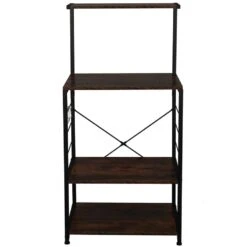 Standing Kitchen Bakers Rack With Side Hooks, 4-Tier Microwave Oven Stand Kitchen Cart Storage Rack Organizer, Utility Ktichen Island Shelf, Coffee Bar Station For Kitchen, Living Room, Rustic Brown -Safavieh Furniture 41xm8AyeNpL