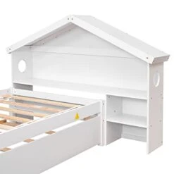 NCKMYB Kids Bed With Storage Twin Size Platform Bed With Trundle And Bookcase, House Bed Frame With Bookcase For Toddlers Boys Girls, White -Safavieh Furniture 41xmjJINC8L