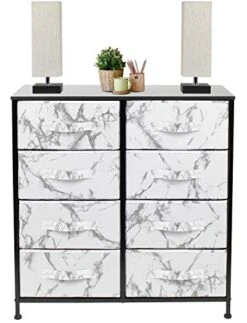 Sorbus Dresser With 8 Drawers - Furniture Storage Chest Tower Unit For Bedroom, Hallway, Closet, Office Organization - Steel Frame, Wood Top, Fabric Bins (Marble White – Black Frame) -Safavieh Furniture 41xtE4h0tkL