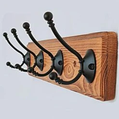 1 Pack Wall Mounted Coat Rack, Ruisty Wooden Coat Rack With 4 Farmhouse Hoooks, For Entryway, Mudroom, Living Room, Bedroom (Natural Brown-2) -Safavieh Furniture 41xuErKEKcS. AC