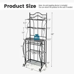GOFLAME Kitchen Baker’s Rack, 5-Tier Freestanding Microwave Oven Stand With Wide Countertop, 4 Open Mesh Shelves, Multipurpose Metal Utility Storage Shelf For Kitchen, Dining Room, Living Room -Safavieh Furniture 41xxbQCOjTL