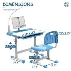 BELANITAS Kids Desk And Chair Set For Boys And Girls, Study Desk For Kids With 40 Degree Tiltable Desktop Desk For Kids,Boys Desk And Chair Set 10-12 Year Old Sky Blue -Safavieh Furniture 41xz0oaCNgL