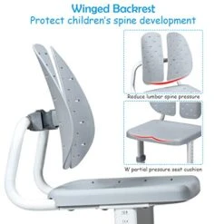 BABY JOY Kids Desk And Chair Set, Height Adjustable, Children's Study Table With Large Storage Space, Ergonomic Winged Backrest Chair, Student School Desk Set Great Gift For Ages 3 To 14 (Gray) -Safavieh Furniture 41xzpHxbBiL